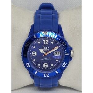 Unisex Ice-Watch Round Blue Dial Rotating Bezel WR 10ATM Date Silicone Watch 08
